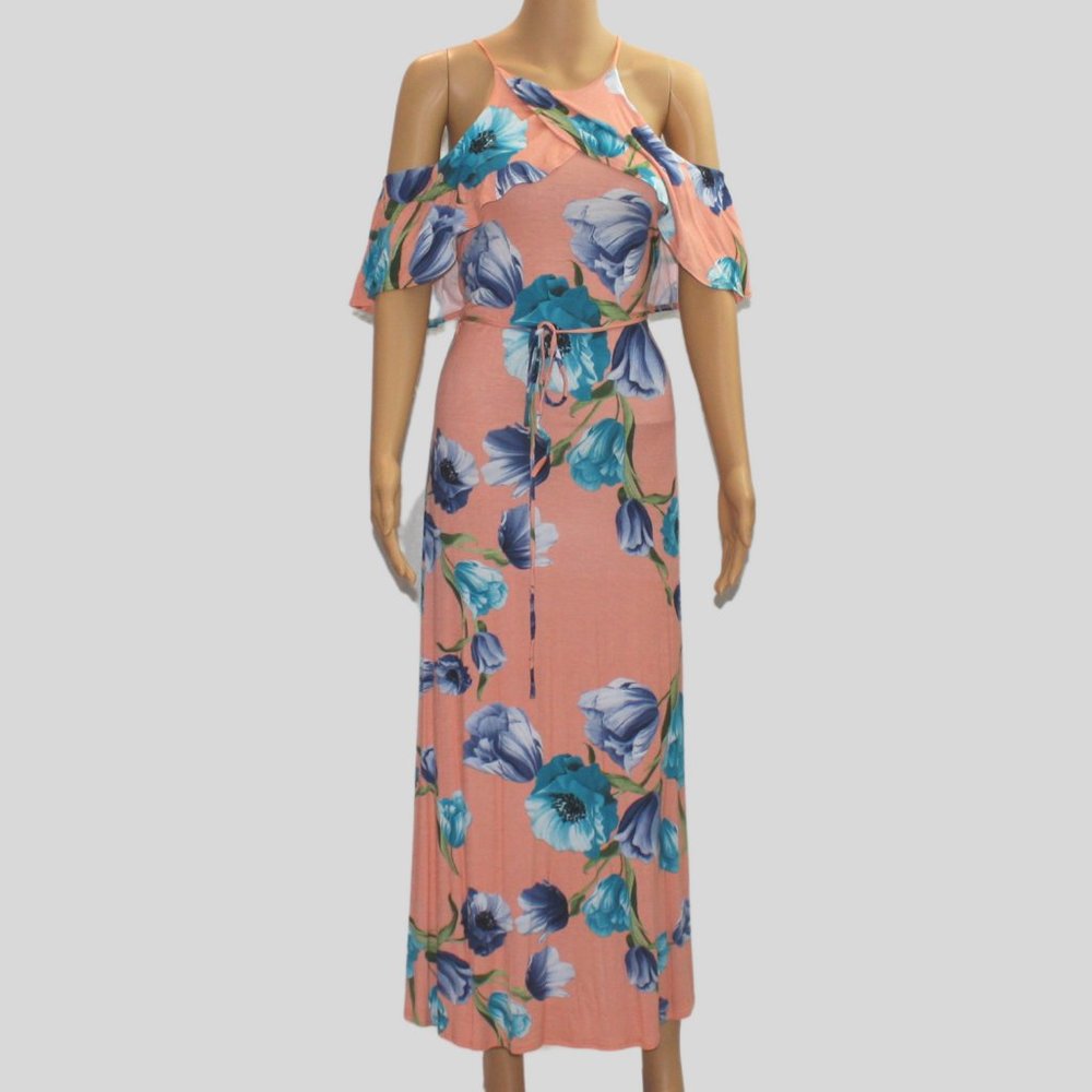 Light Salmon Maxi Summer Dress with Floral Design